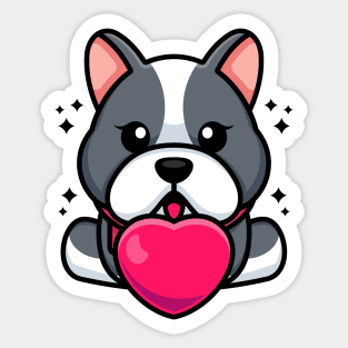 Cute baby bulldog cartoon with love Sticker